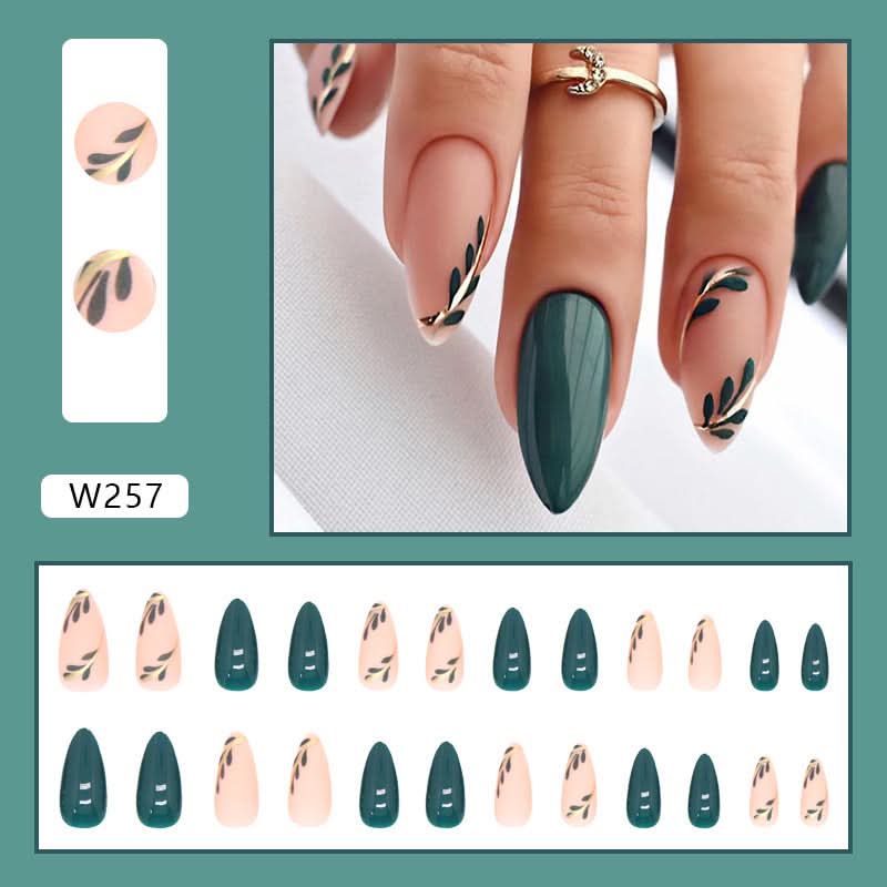 Matte Green Almond Nails with Flower Design