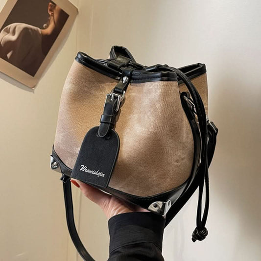 Women's Retro Leather Drawstring Shoulder Bag for Everyday Style