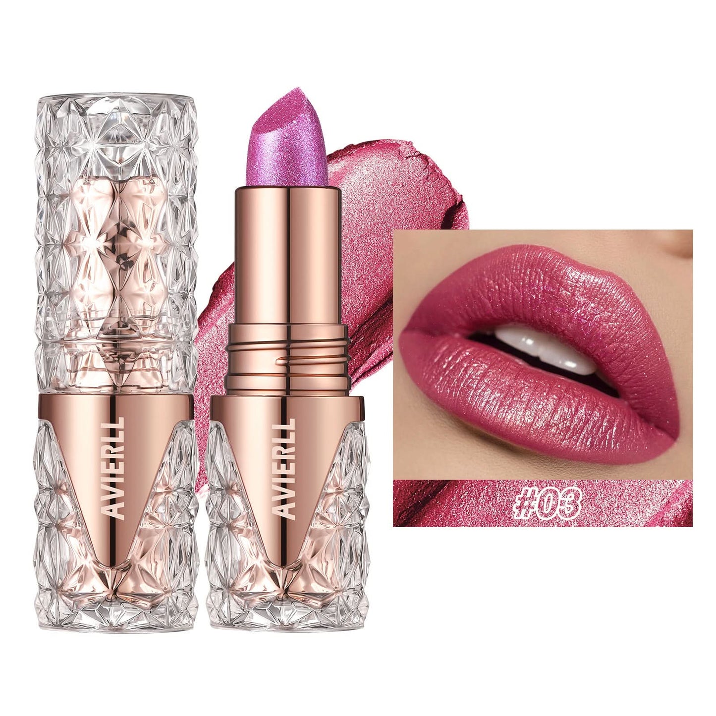 AVIERLL Glitter Lipstick – Long-Lasting, Waterproof, High-Shine Pearlescent Lip Color