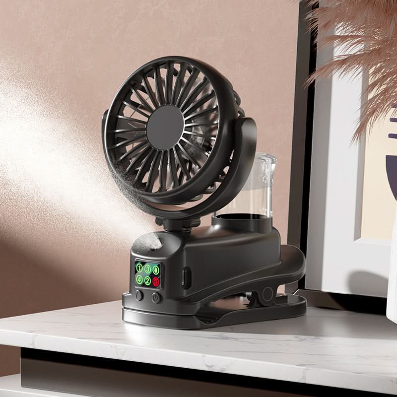 Clip-On Mist Fan – Silent USB Desktop Cooling Fan with Spray