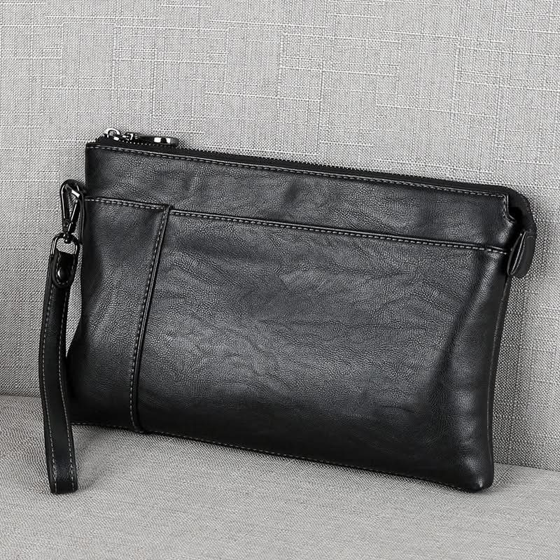 Men's Classic PU Leather Clutch Bag – Mobile Phone Bag with Zipper Closure