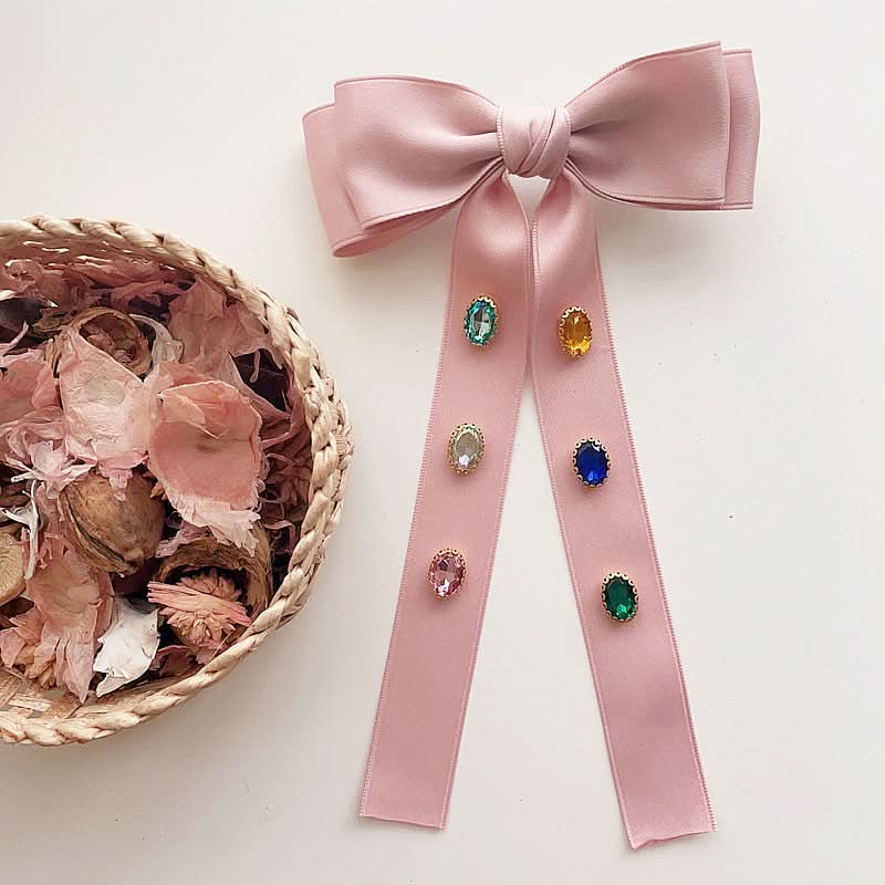 Double-Layer Bow Diamond Ribbon Hair Clip for Girls