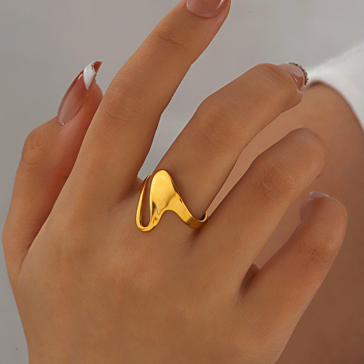 Fluid Wave Adjustable Statement Ring – Titanium Steel, Abstract Design for Women