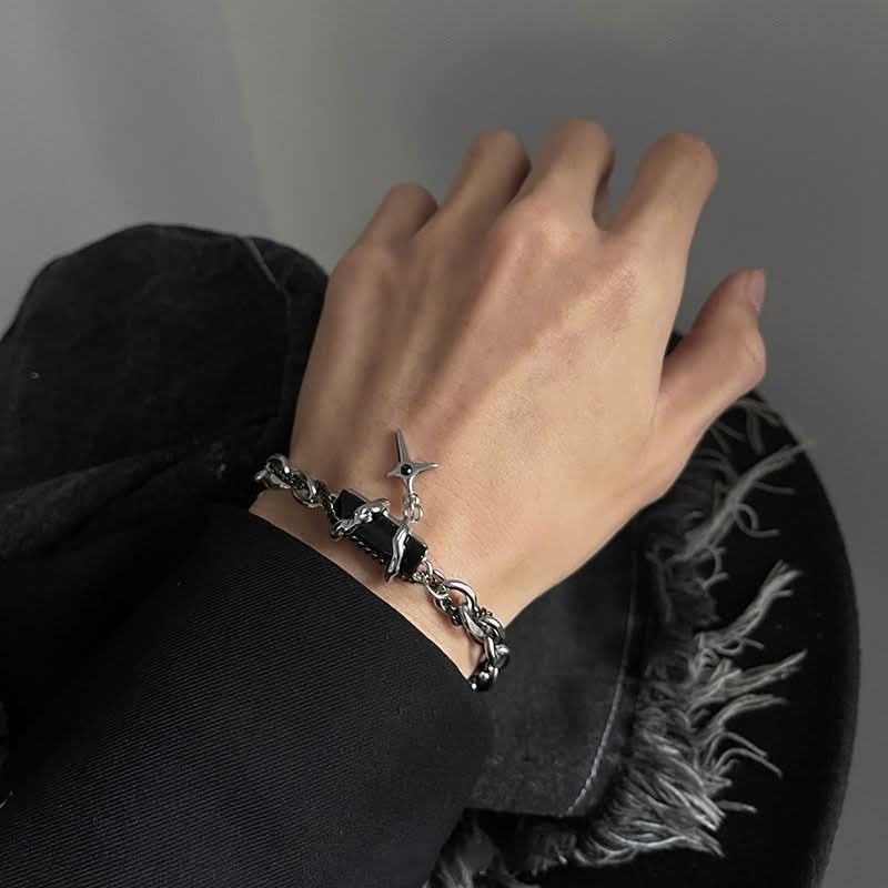 Men’s Stylish Titanium Steel Diamond Bracelet – Minimalist Wrap Design