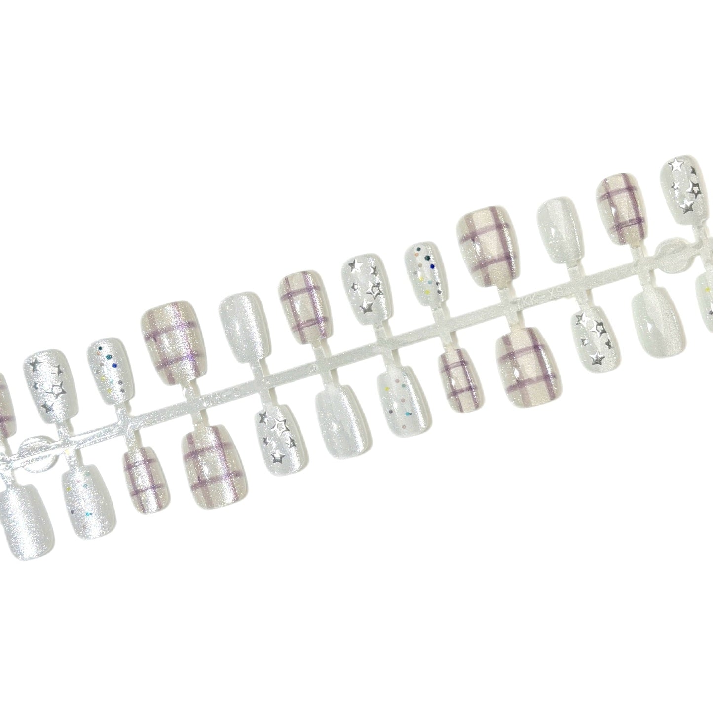 Chic Geometric Short Press-On Nails – Silver Stars & Glitter False Nails