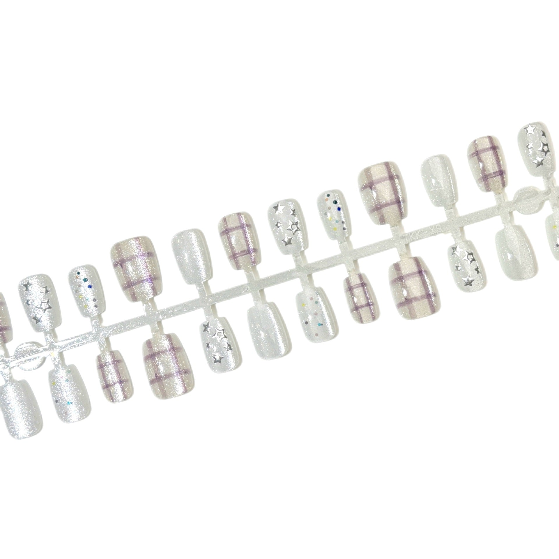 Chic Geometric Short Press-On Nails – Silver Stars & Glitter False Nails