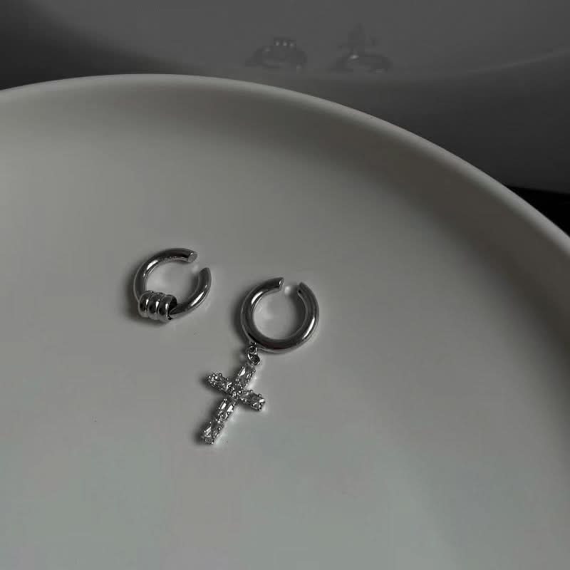 Men’s Cross Clip-On Earrings – No Piercing Needed U-Shape Design