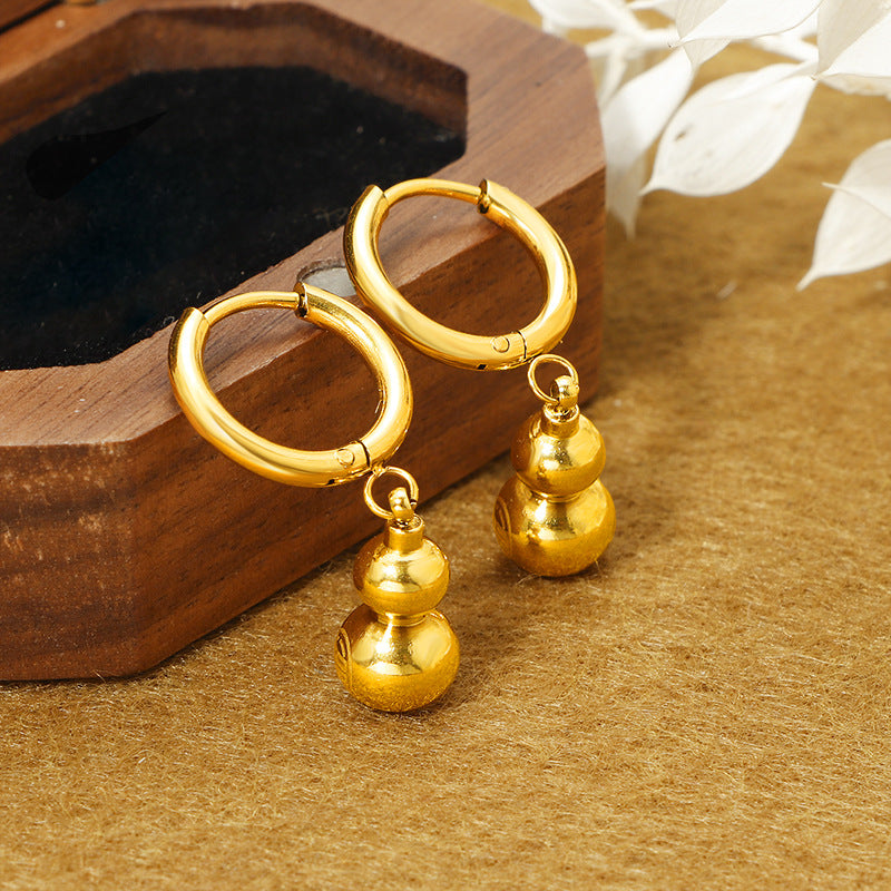 Gold Gourd Earrings for Women – Stainless Steel Chinese Style Jewelry