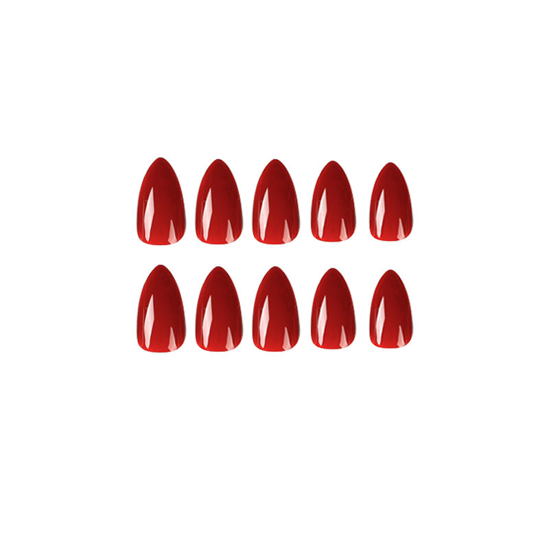 Classic Red Almond Press-On Nails – Medium Length Glossy Acrylic Glue-On Set