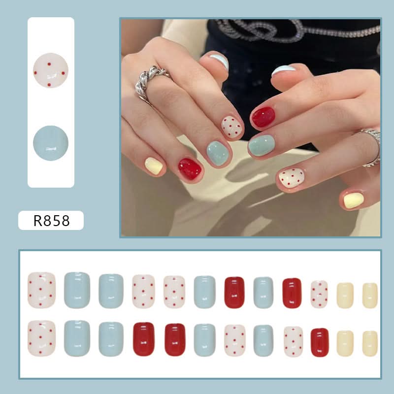 Cute Polka Dot Short Square Nail Pieces – Retro Nail Art Patches