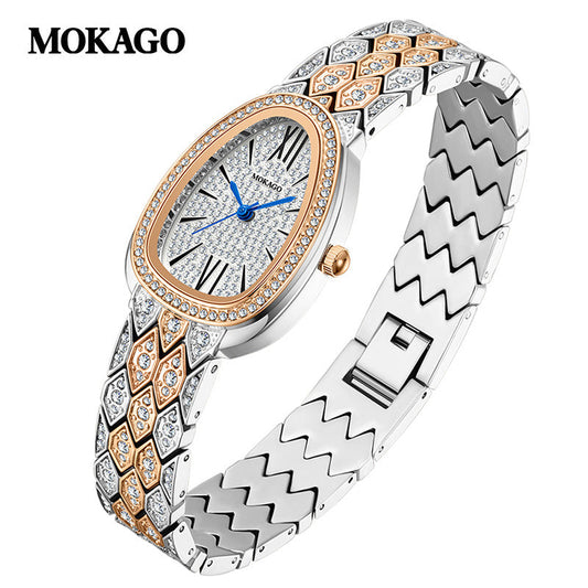 MOKAGO Diamond Snake Ladies’ Quartz Watch – Teardrop Dial, Waterproof Timepiece