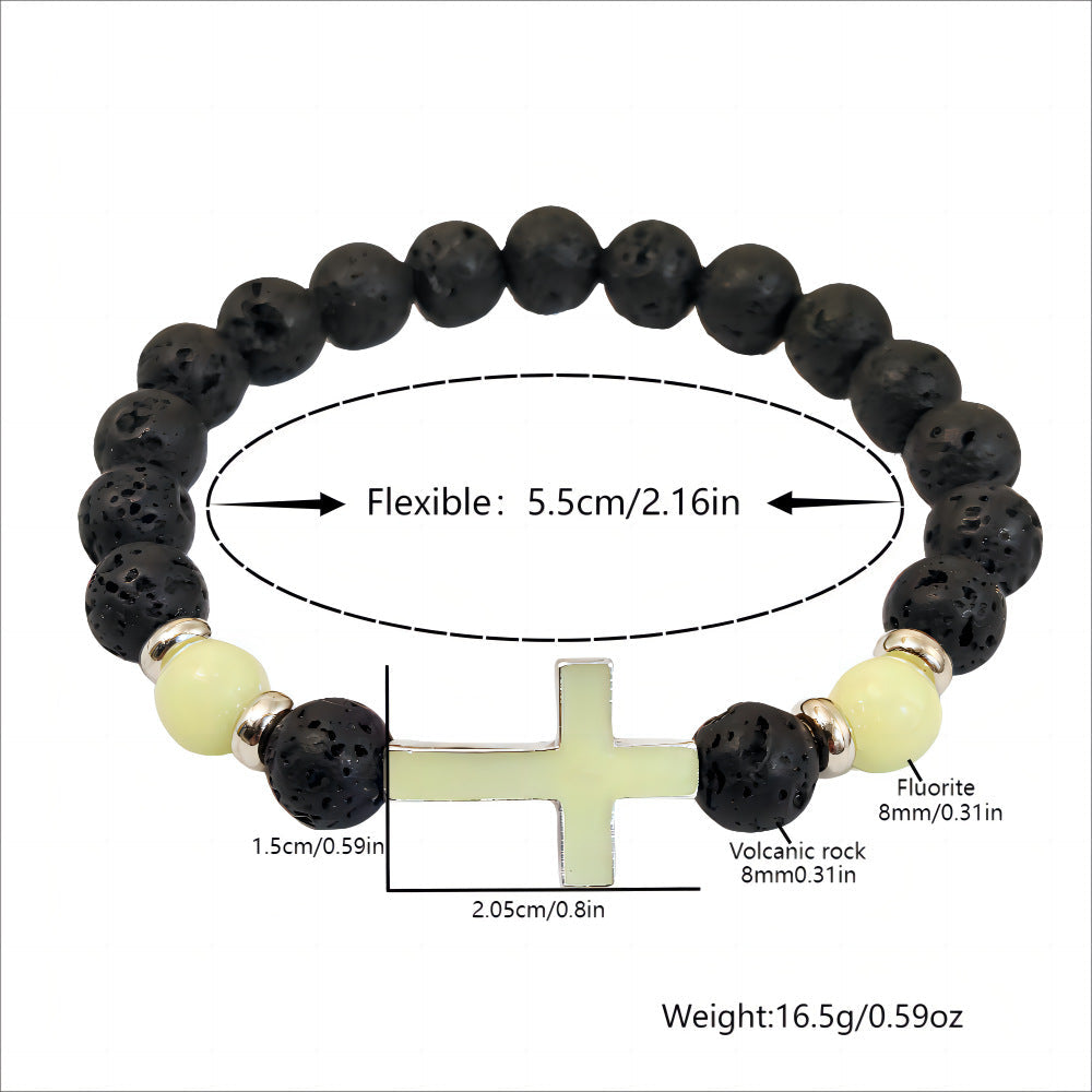 Luminous Cross Bracelet – Volcanic Stone Beaded Jewelry, Ethnic Retro Style