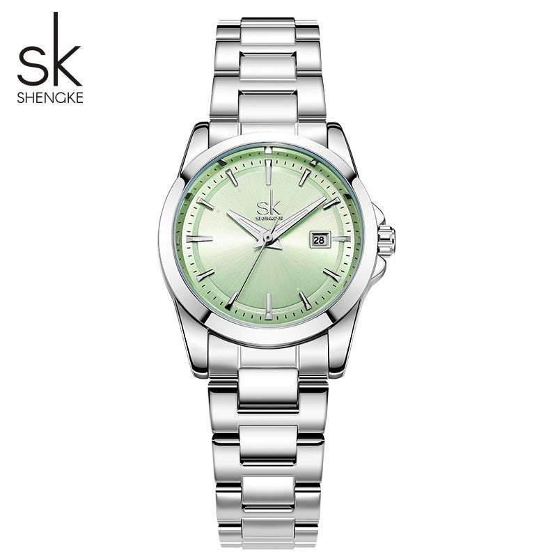 SK Women’s Stainless Steel Quartz Watch – Fashion Round Dial, Waterproof Wristwatch