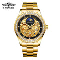 T-Winner Men’s Skeleton Automatic Mechanical Watch – Rhinestone Bezel, Fashion Timepiece