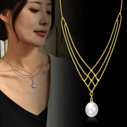 Elegant Pearl Chain Necklace – Gold-Plated Titanium Steel Pendant for Women