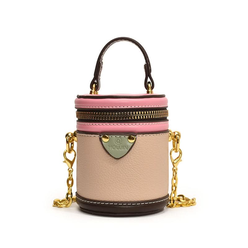Women’s Mini Contrast Bucket Bag – Cylindrical Shoulder & Crossbody Bag