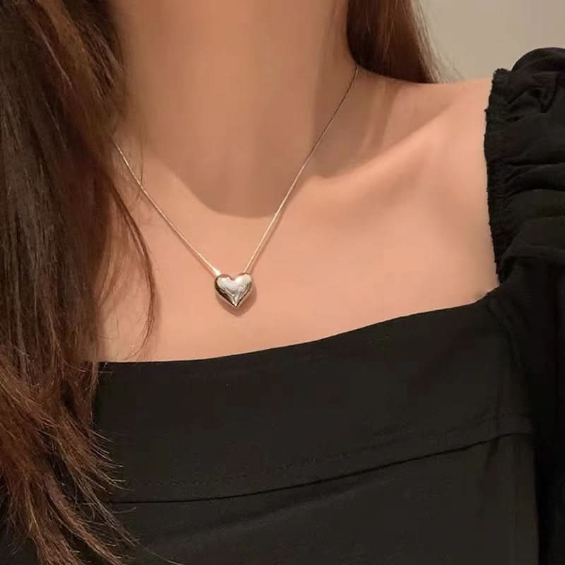 1 pc. Silver Heart Pendant Necklace, Trendy Alloy Design