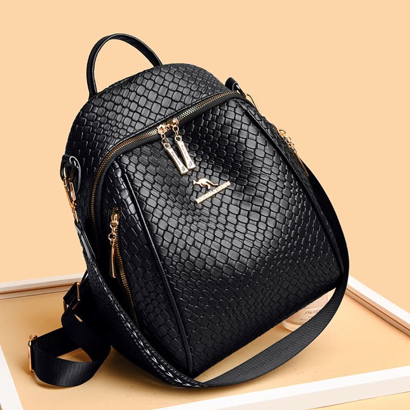 Women's Large-Capacity PU Leather Backpack – Travel Bag With Woven Pattern