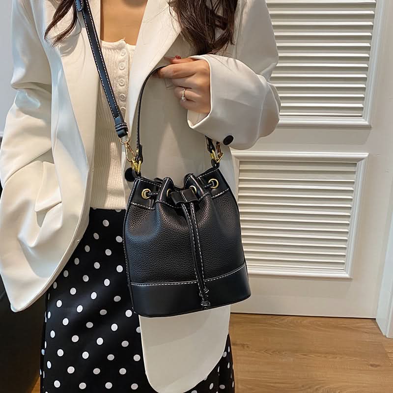 Women’s Retro Contrast Bucket Bag – Shoulder & Messenger Handbag