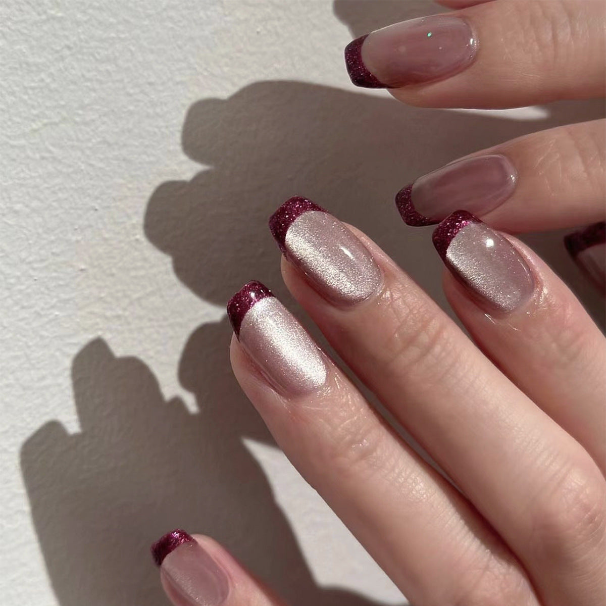 Nude Burgundy French Tip Press-On Nails – Wearable Coffin Acrylic False Nails