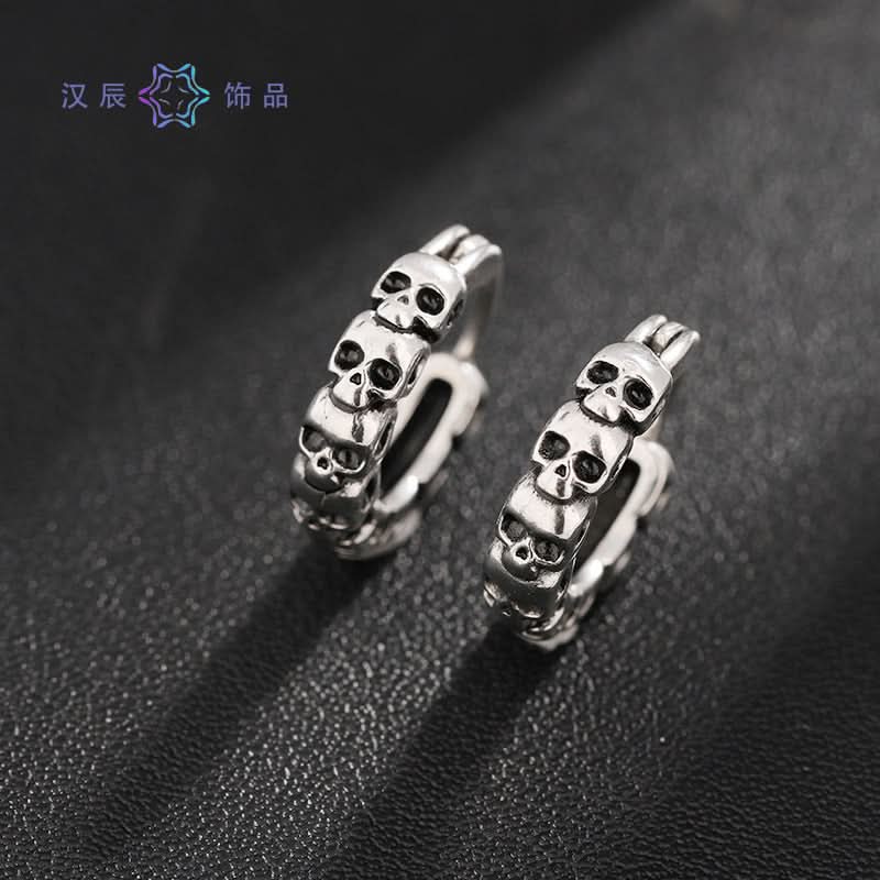 Unisex Punk Skull Earrings – Silver Demon Design Jewelry