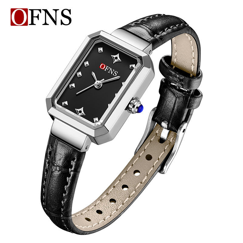 OFNS Women’s Quartz Watch – Retro Rectangular Dial, Leather Strap Fashion Wristwatch