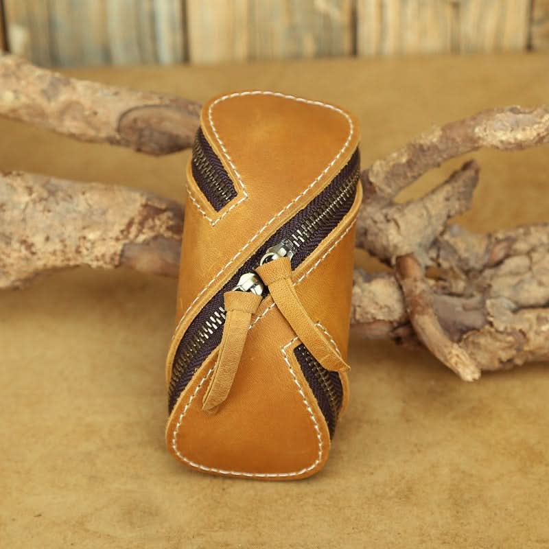 Vintage Leather Key Pouch – Zipper Key & Card Holder