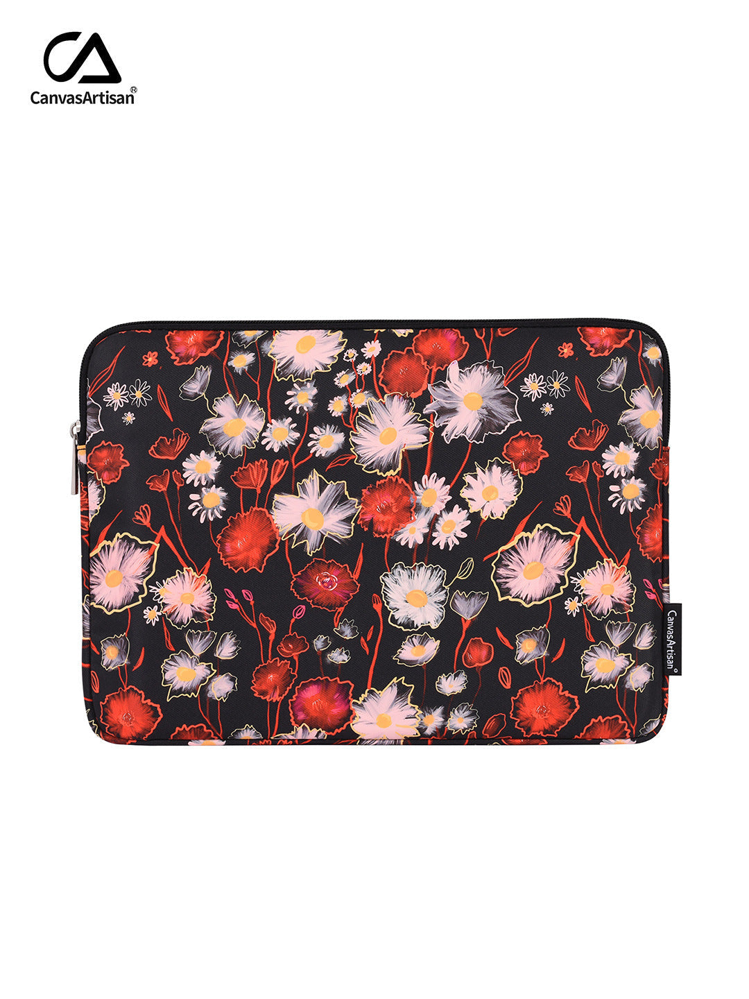 Black Waterproof Floral Laptop Sleeve – 11 to 15 Inch Polyester Tablet Case, Zippered Pouch