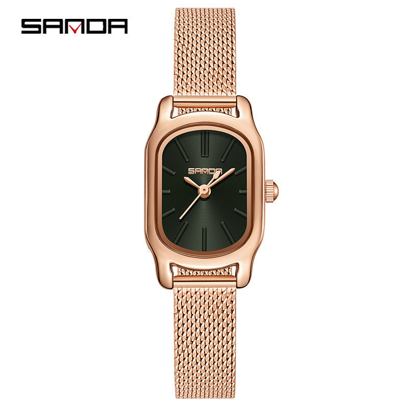 Sanda Women’s Mesh Quartz Watch – Waterproof Casual Square Dial Fashion Watch