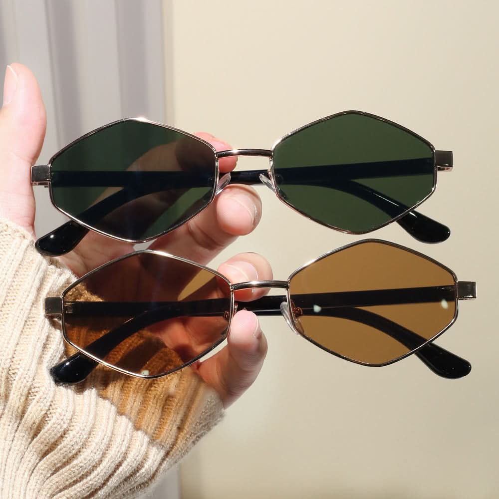 Diamond-Shaped Sunglasses – Street Style Full-Frame Metal, UV400 Sun Protection