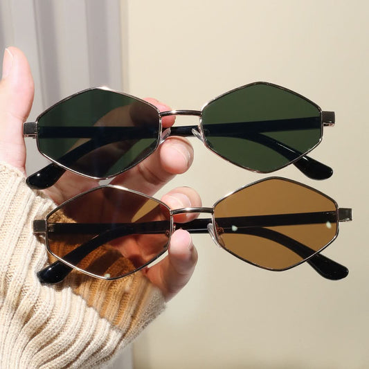 Diamond-Shaped Sunglasses – Street Style Full-Frame Metal, UV400 Sun Protection