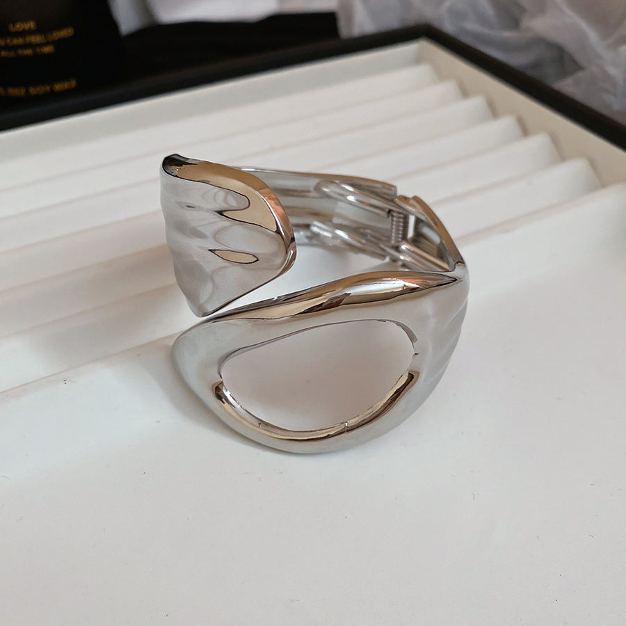 Minimalist Geometric Cuff Bracelet – Pleated Wide Open-Ended  Bangle Women’s Jewelry