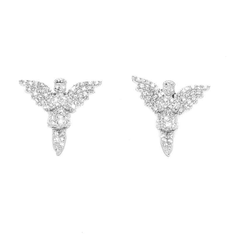 Men's Angel Wing Diamond Earrings, Hip-Hop Style