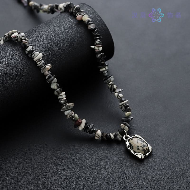 Men’s Trendy Irregular Gravel Stone Necklace – Natural Beach Style Jewelry