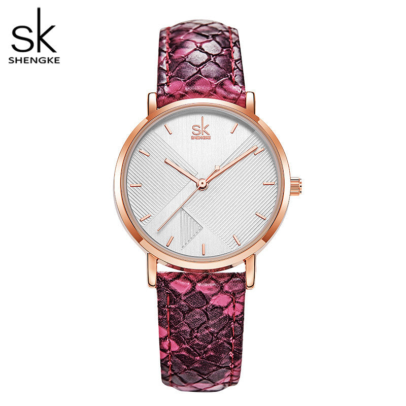 SK Fashion Women’s Quartz Watch – 30M Waterproof Leather Strap, Trendy Printed Design