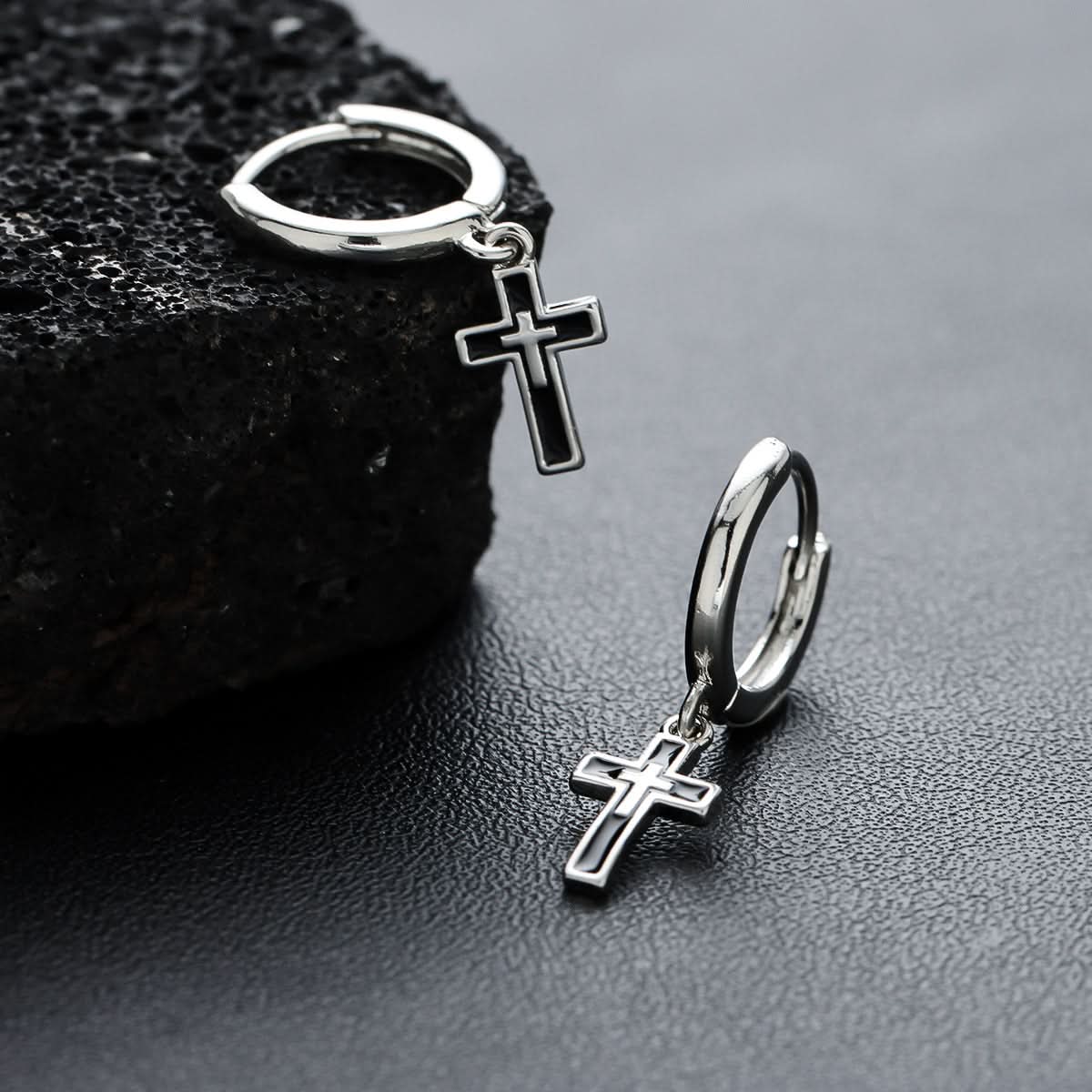 Men’s Retro Cross Earrings – High-End Dangle Hoop Earrings