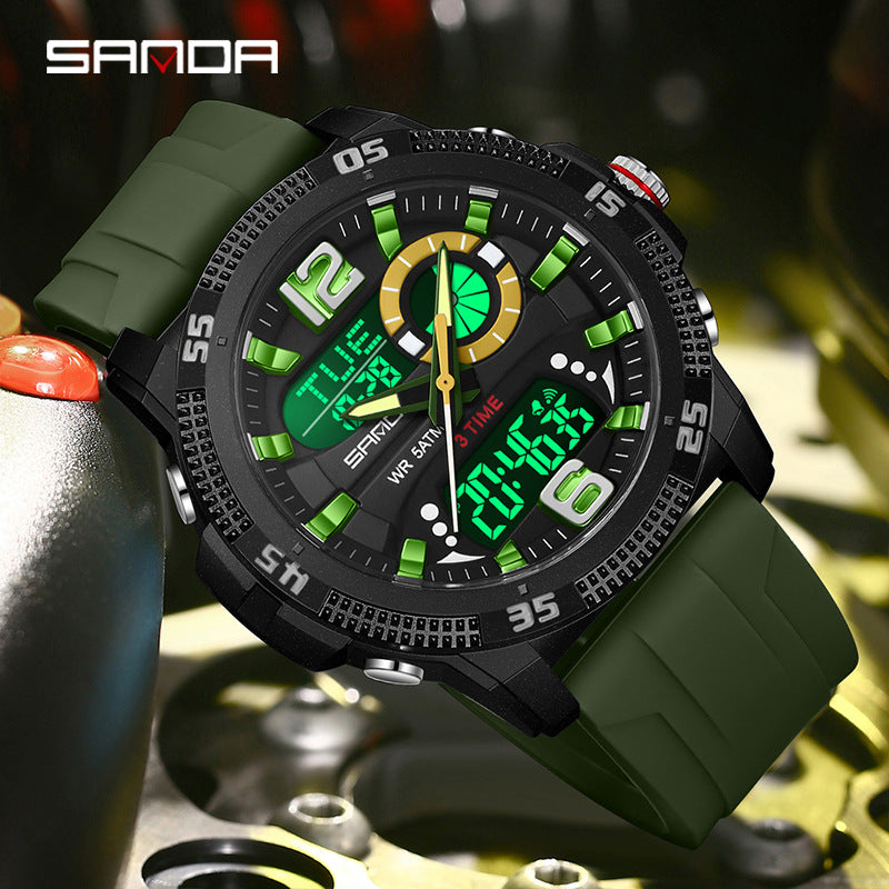 Sanda Dual Display Student Watch – Sports Watch with Alarm, Stopwatch & Luminous Pointer