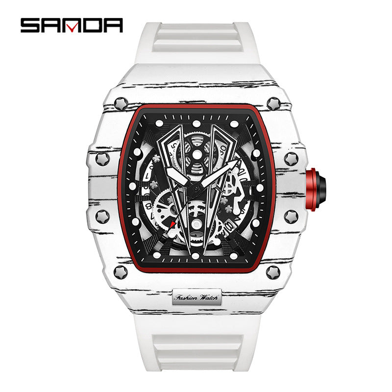 SANDA Men's Barrel-Shaped Quartz Watch – Calendar Waterproof Fashion Casual Strap