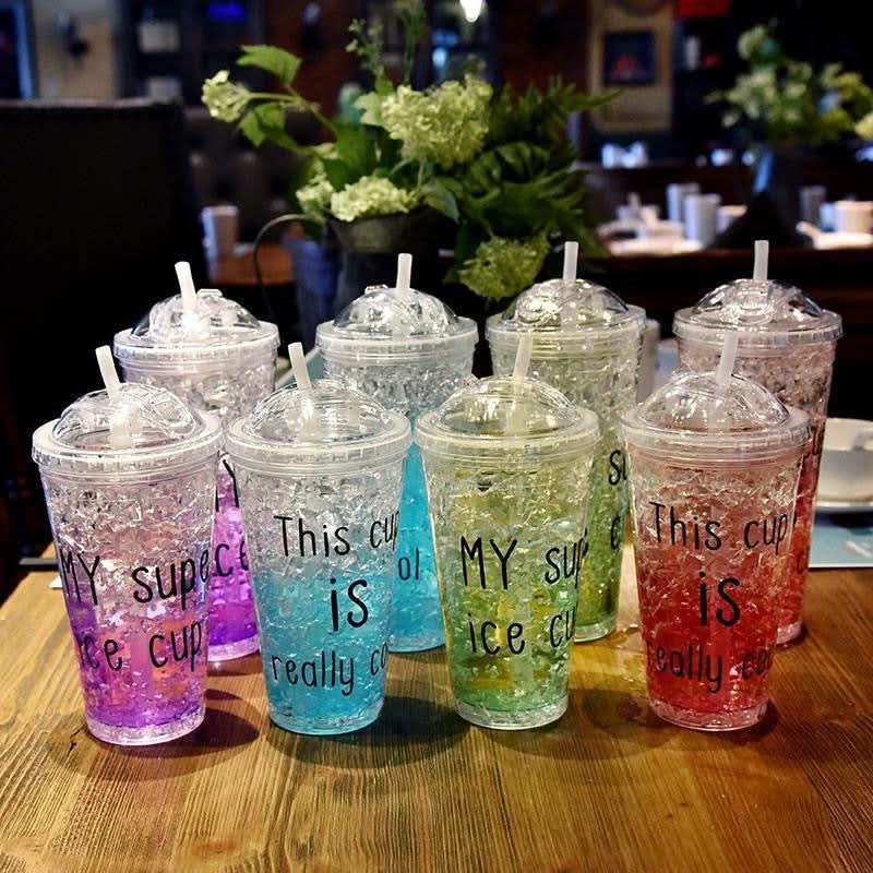 Double-Layer Plastic Tumbler with Straw