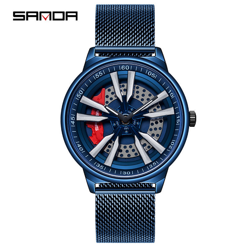 Sanda Men’s Mesh Stainless Steel Quartz Watch – Hollow Dial Analog Wristwatch