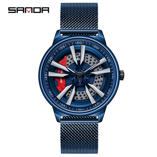 Sanda Men’s Mesh Stainless Steel Quartz Watch – Hollow Dial Analog Wristwatch