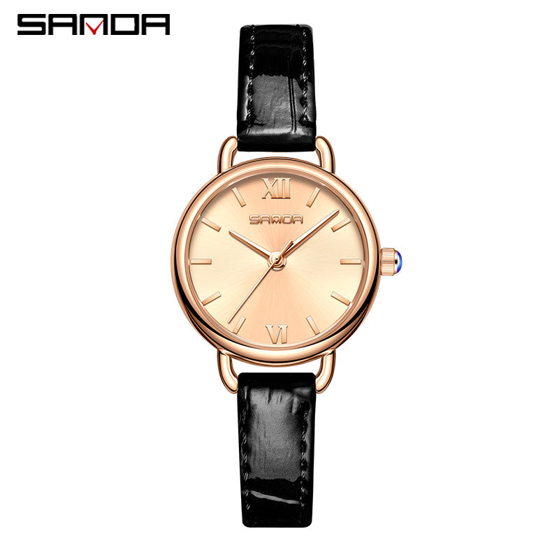 Sanda Women’s Quartz Watch – Fashion Leather Strap, Waterproof Small Dial Casual Watch