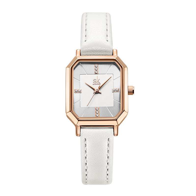 SK Women’s Square Dial Quartz Watch – Retro Diamond Accent, Waterproof Fashion Strap