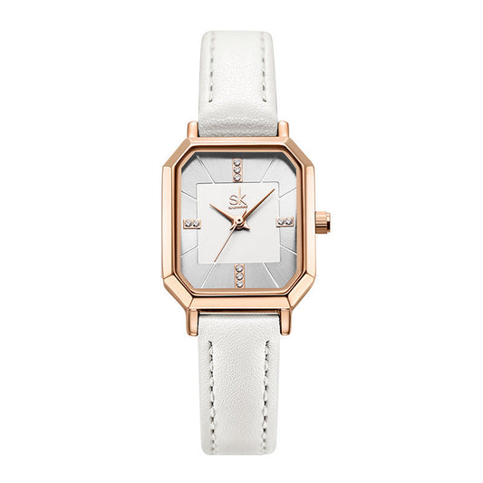 SK Women’s Square Dial Quartz Watch – Retro Diamond Accent, Waterproof Fashion Strap
