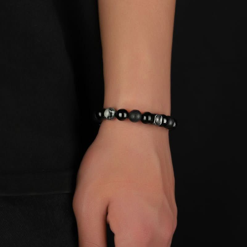 Men's Retro Black Lava Stone Beaded Bracelet