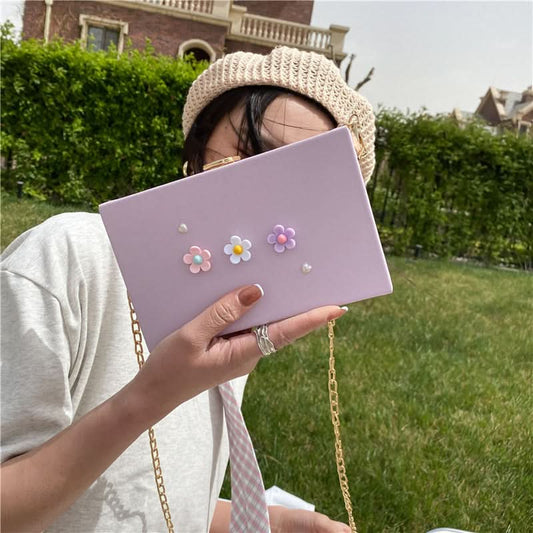 Pearl 3D Flower Box Bag - Korean Chain Crossbody