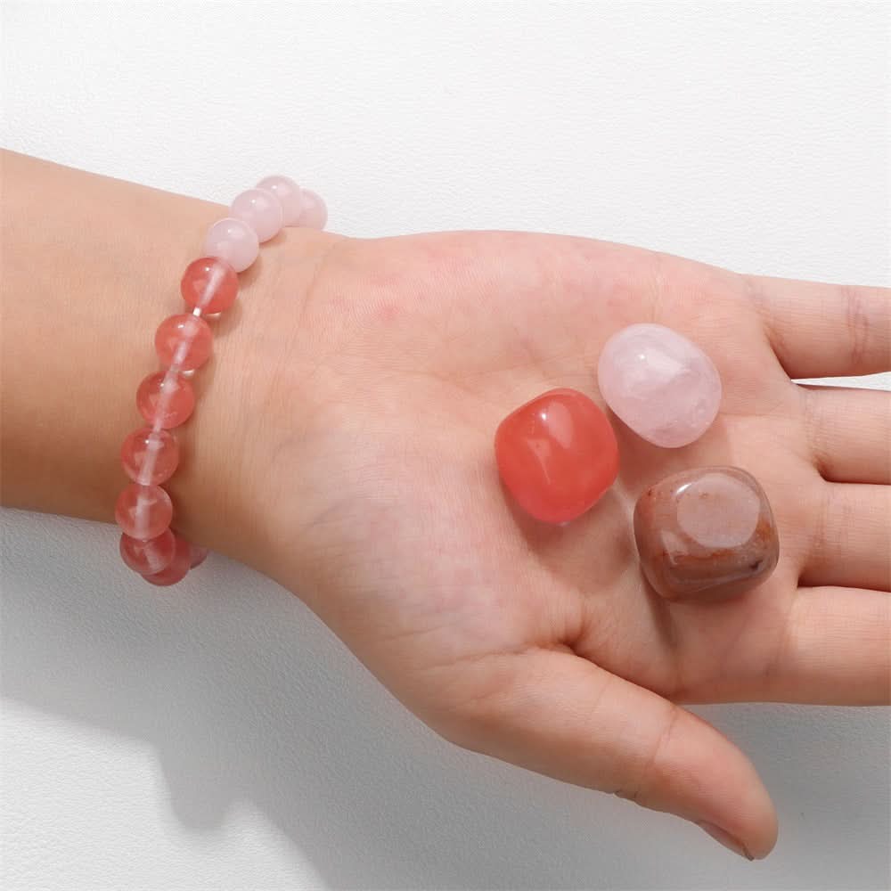 Unisex Boho Natural Stone Bracelet Set – Raw Agate & Volcanic Beads
