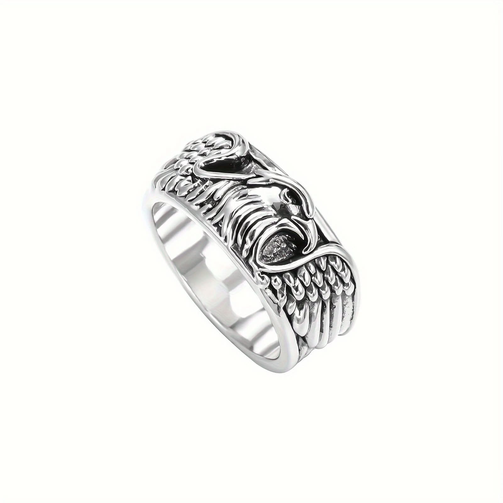 Men’s Retro Eagle Ring – Bold Zinc Alloy Animal Ring, Silver Finish