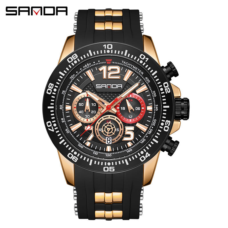 Sanda Men’s Silicone Quartz Watch – Chronograph, 30M Waterproof Business Analog Watch