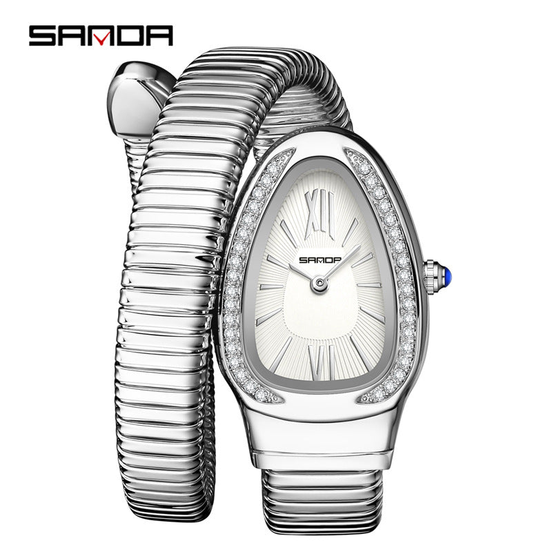 Sanda Women’s Quartz Watch – Snake-Shaped Teardrop Dial with Diamond Accents Timepiece
